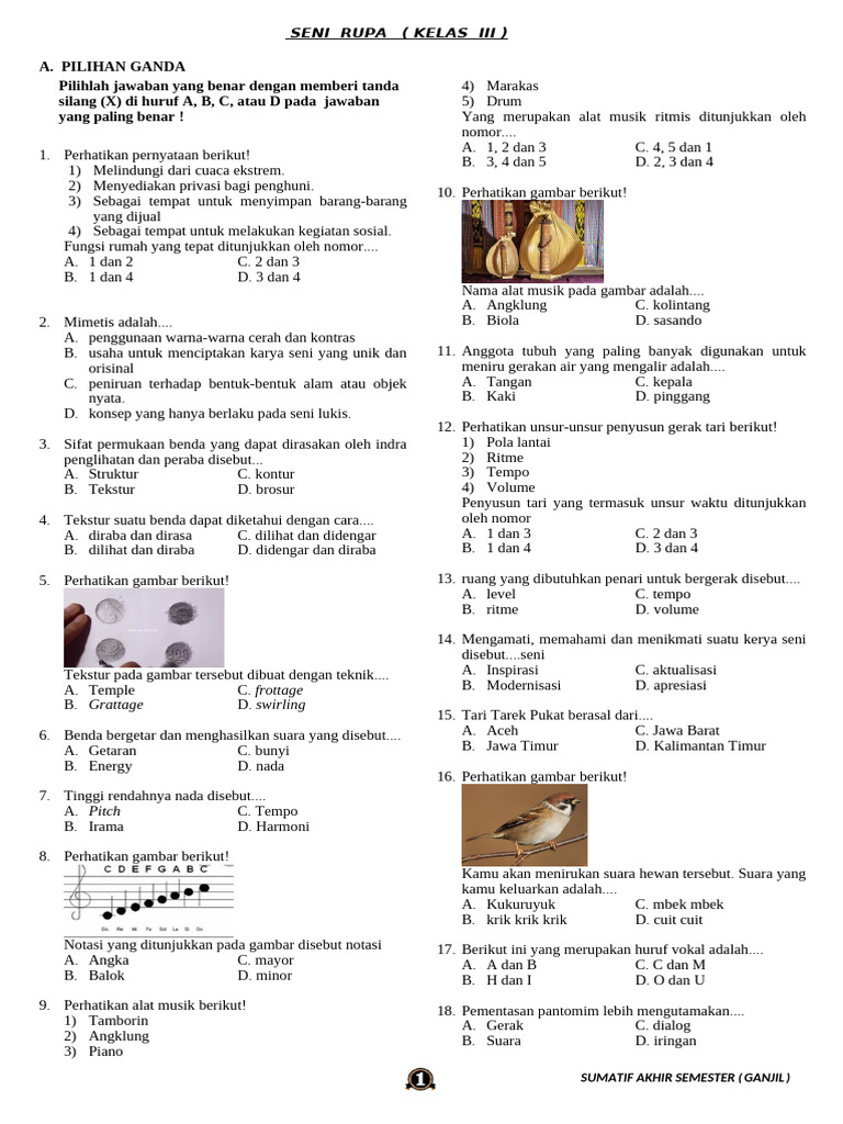 10 Bocoran Soal Seni Budaya Kelas 1 Semester 2 yang Sering Keluar Saat Ujian Terbaru 10 Bocoran Soal Seni Budaya Kelas 1 Semester 2 yang Sering Keluar Saat Ujian Terbaru