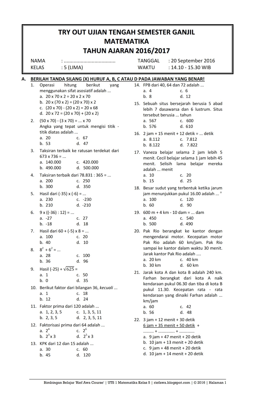 7 Rahasia Nilai Sempurna Soal UTS Kelas 5 Semester 1 dan Kunci Jawaban PDF Wajib Coba 7 Rahasia Nilai Sempurna Soal UTS Kelas 5 Semester 1 dan Kunci Jawaban PDF Wajib Coba
