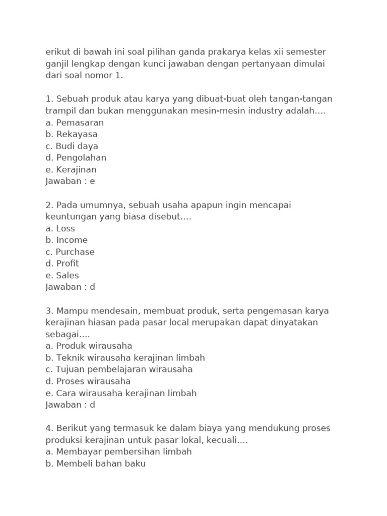 Rahasia Lolos Ujian 10 Contoh Soal Prakarya Kelas 12 Semester 1 dan Kunci Jawaban Lengkap Rahasia Lolos Ujian 10 Contoh Soal Prakarya Kelas 12 Semester 1 dan Kunci Jawaban Lengkap