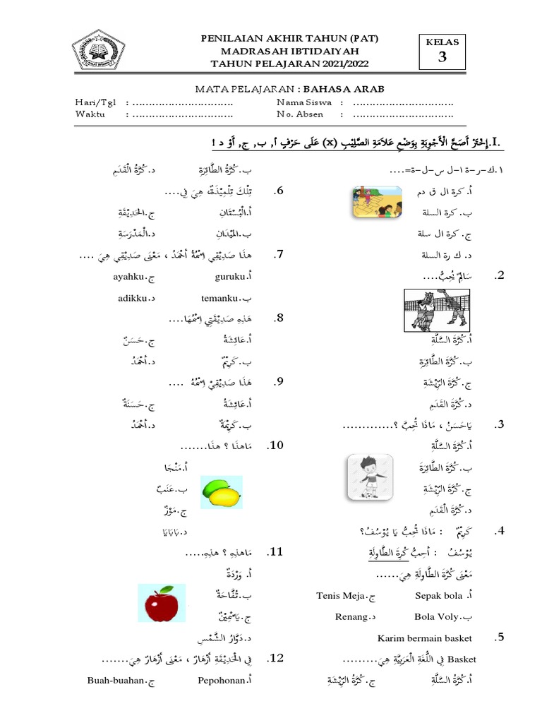 Membangun Fondasi Bahasa Arab yang Kuat Kumpulan Soal Latihan Kelas 3