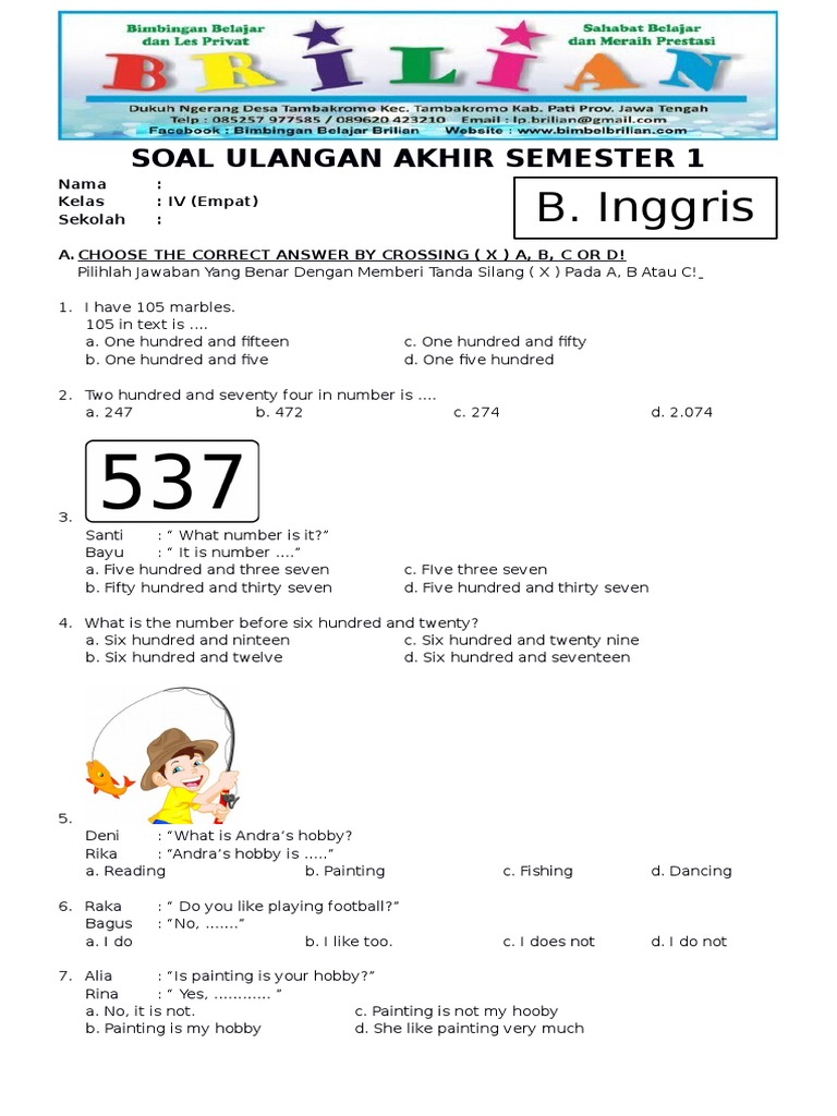 soal bahasa inggris kelas 4 semester 1 pdf
