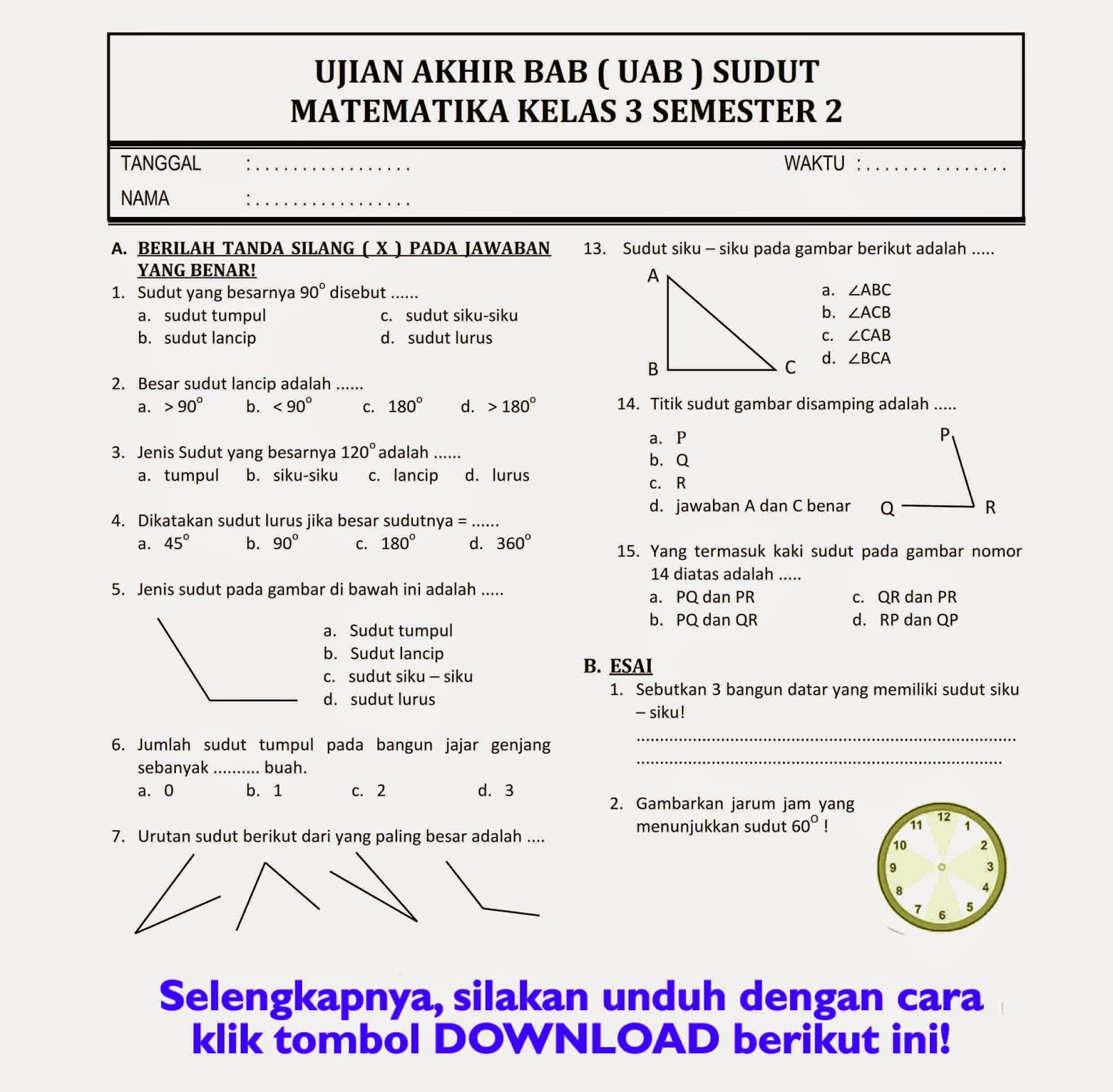 5 Soal Ujian Matematika Kelas 3 SD Semester 2 yang Sering Muncul, Wajib Tahu!