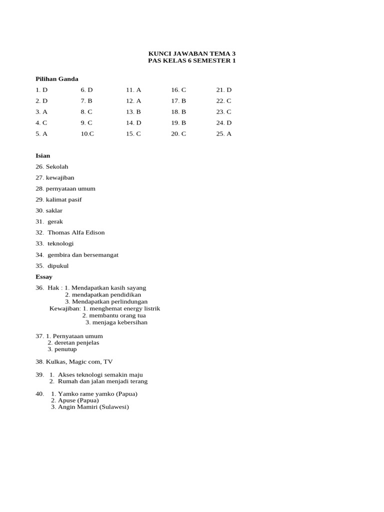 Kunci Jawaban Tema 3 Kelas 6 PDF Kunci Jawaban Tema 3 Kelas 6 PDF