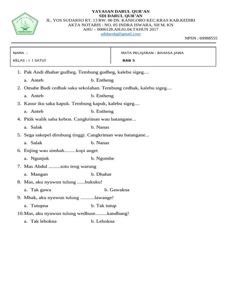 7 Tips Jitu Menjawab Soal Bahasa Jawa Kelas 1 Semester 2, Orang Tua Wajib Tahu