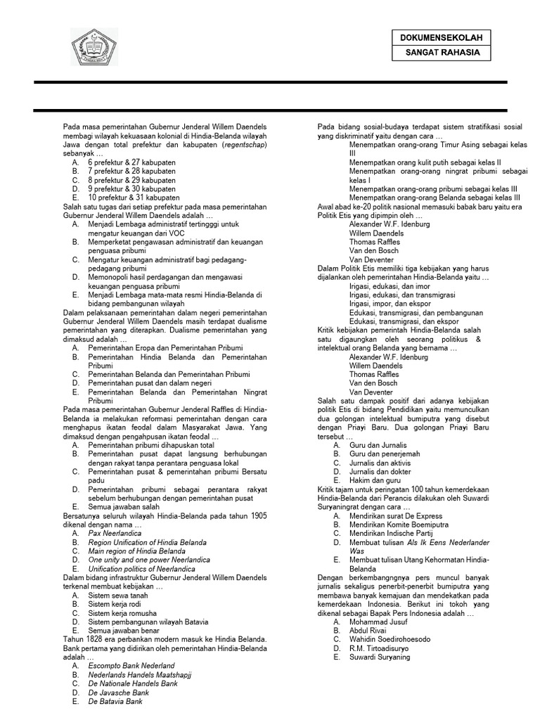 Soal Sejarah Indonesia Kelas XI MIPA 2025 PDF Soal Sejarah Indonesia Kelas XI MIPA 2025 PDF