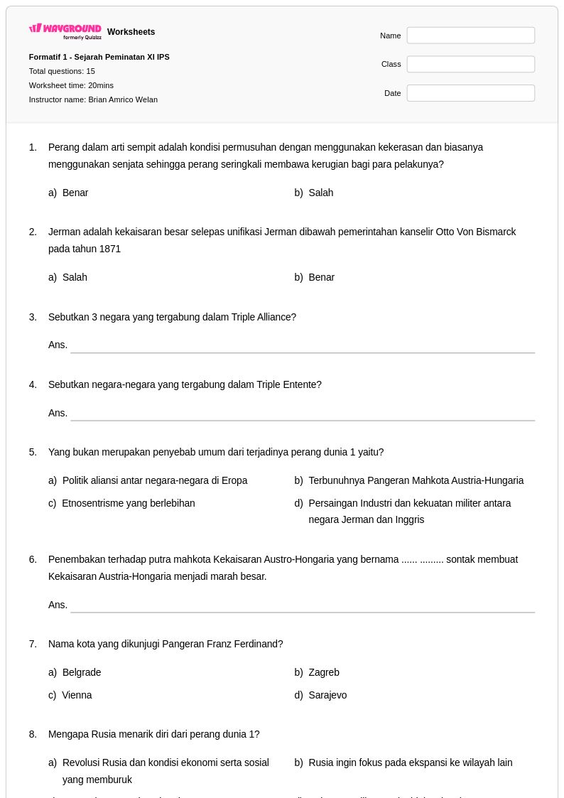 50 lembar kerja Sejarah untuk Kelas 11 di Wayground Gratis Dapat