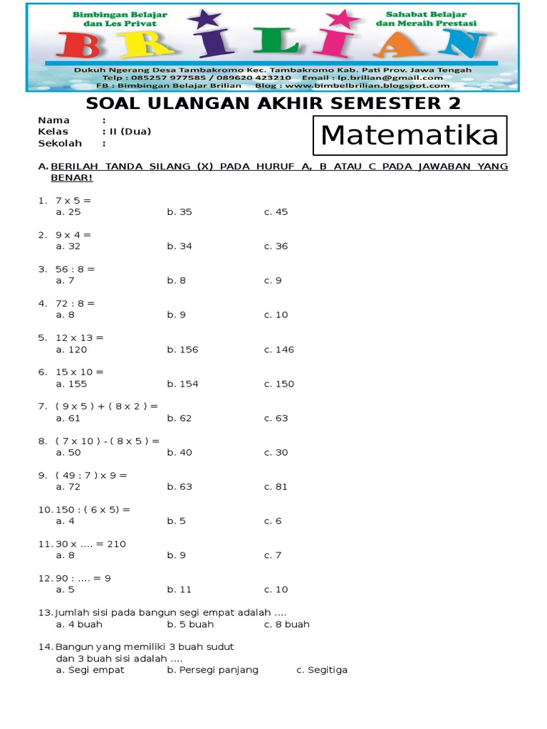 Menguasai Matematika Kelas 2 Panduan Lengkap Mengunduh Soal UAS dan