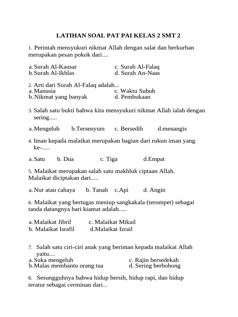 Terbaru 2026: 20 Soal PAI Kelas 2 Semester 2 Kurikulum 2013 dan Kunci Jawaban Terbaru 2026: 20 Soal PAI Kelas 2 Semester 2 Kurikulum 2013 dan Kunci Jawaban