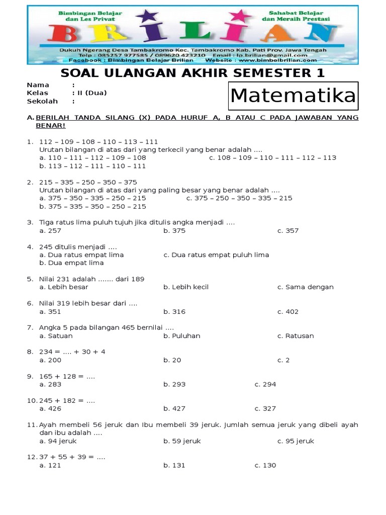 15 Contoh Soal UAS Kelas 2 SD Semester 1 Kurikulum 2013 yang Wajib Anak Kuasai Sebelum Ujian