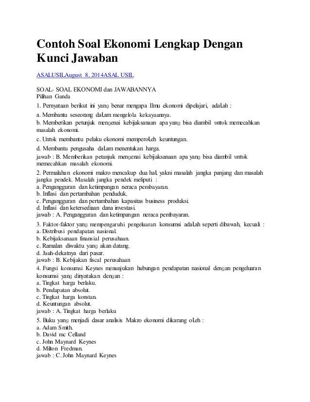 5 Contoh Soal Ekonomi Kelas XI Semester 2 Beserta Jawaban yang Wajib Kamu Kuasai Sekarang