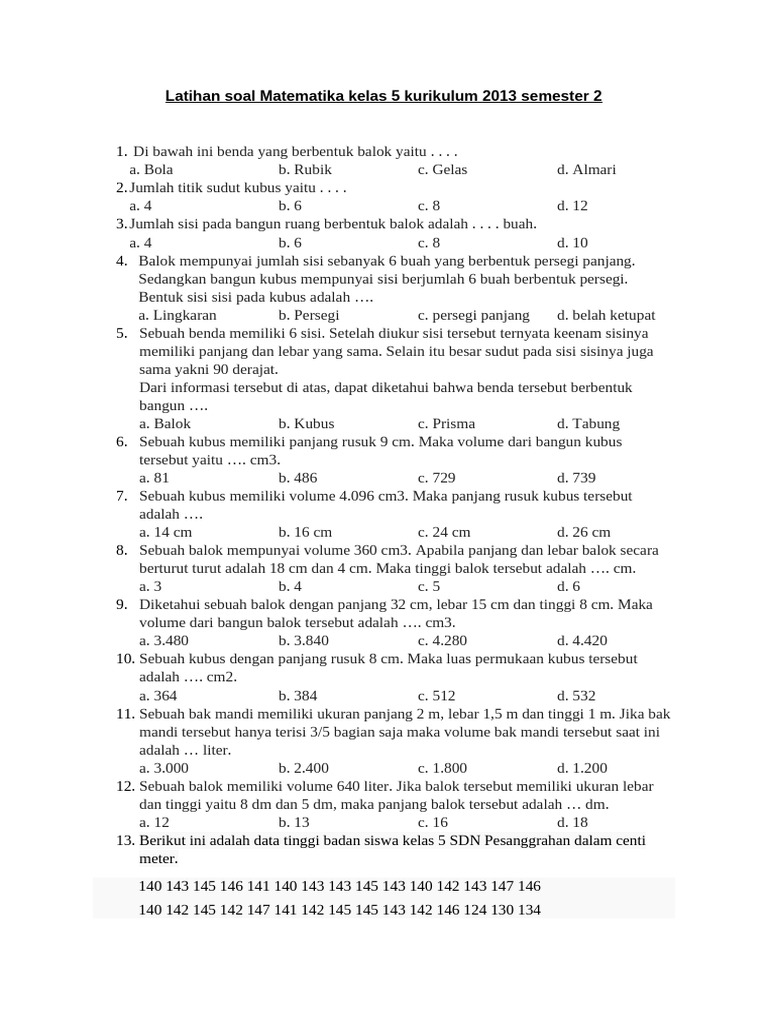 7 Rahasia Contoh Soal Matematika Kelas 5 Kurikulum 2013 Semester 2 yang Wajib Diketahui