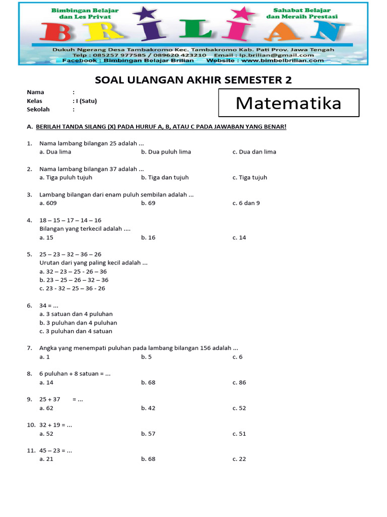 7 Rahasia Menguasai Contoh Soal UAS Kelas 1 SD Semester 2 yang Wajib Diketahui 7 Rahasia Menguasai Contoh Soal UAS Kelas 1 SD Semester 2 yang Wajib Diketahui