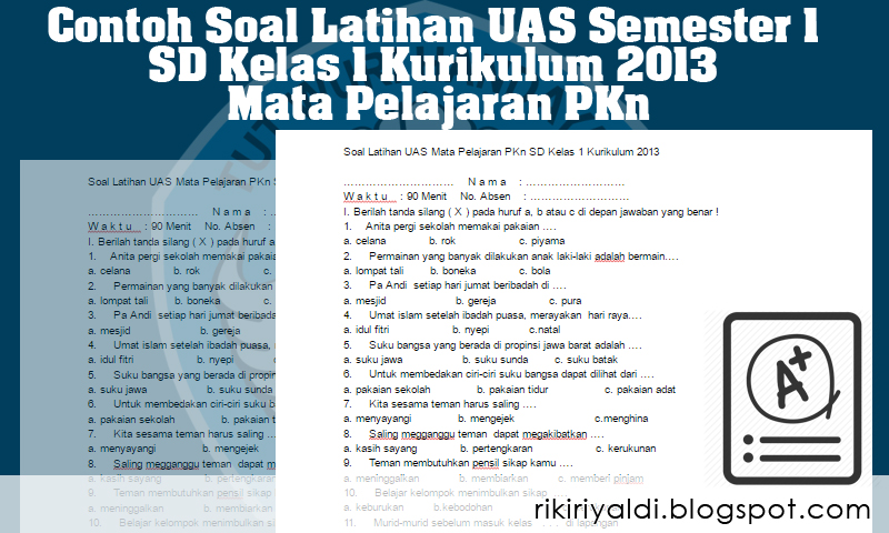 Akhirnya Tersedia 25 Contoh Soal UAS Kelas 1 SD Semester 1 Kurikulum 2013 Lengkap dengan Kunci Jawaban