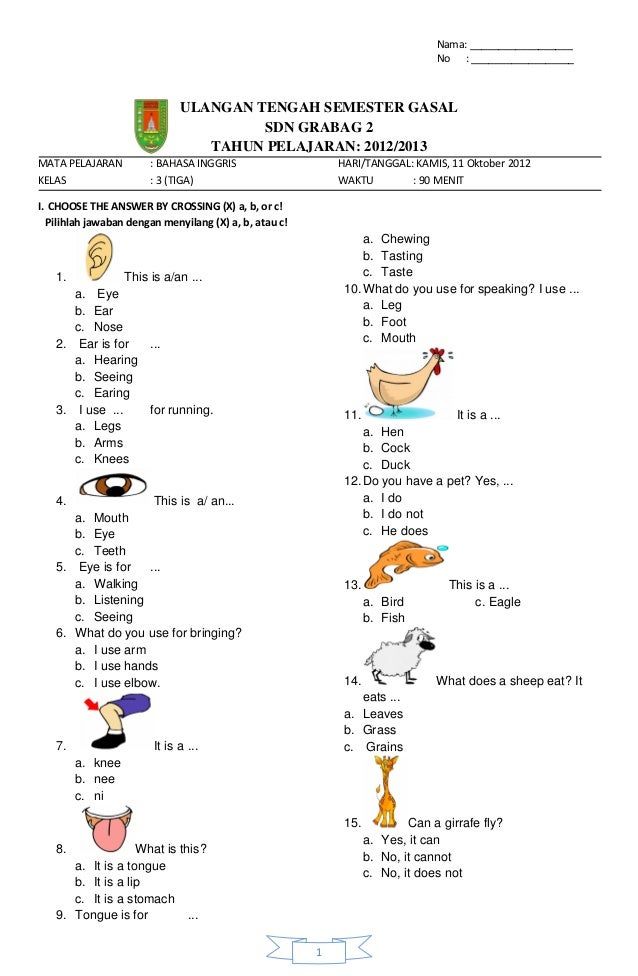 Menyongsong UTS Bahasa Inggris Kelas 1 SD Menyongsong UTS Bahasa Inggris Kelas 1 SD