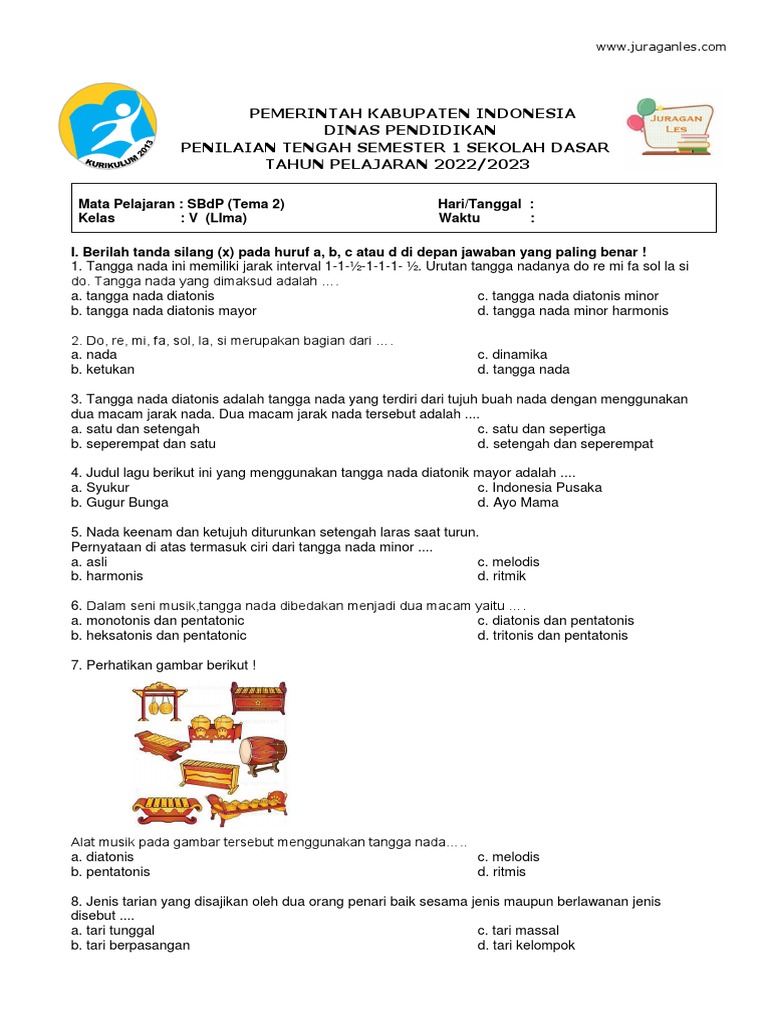 Soal SBdP Kelas 5 Semester 1 PDF Seni Disiplin Bahasa Kajian