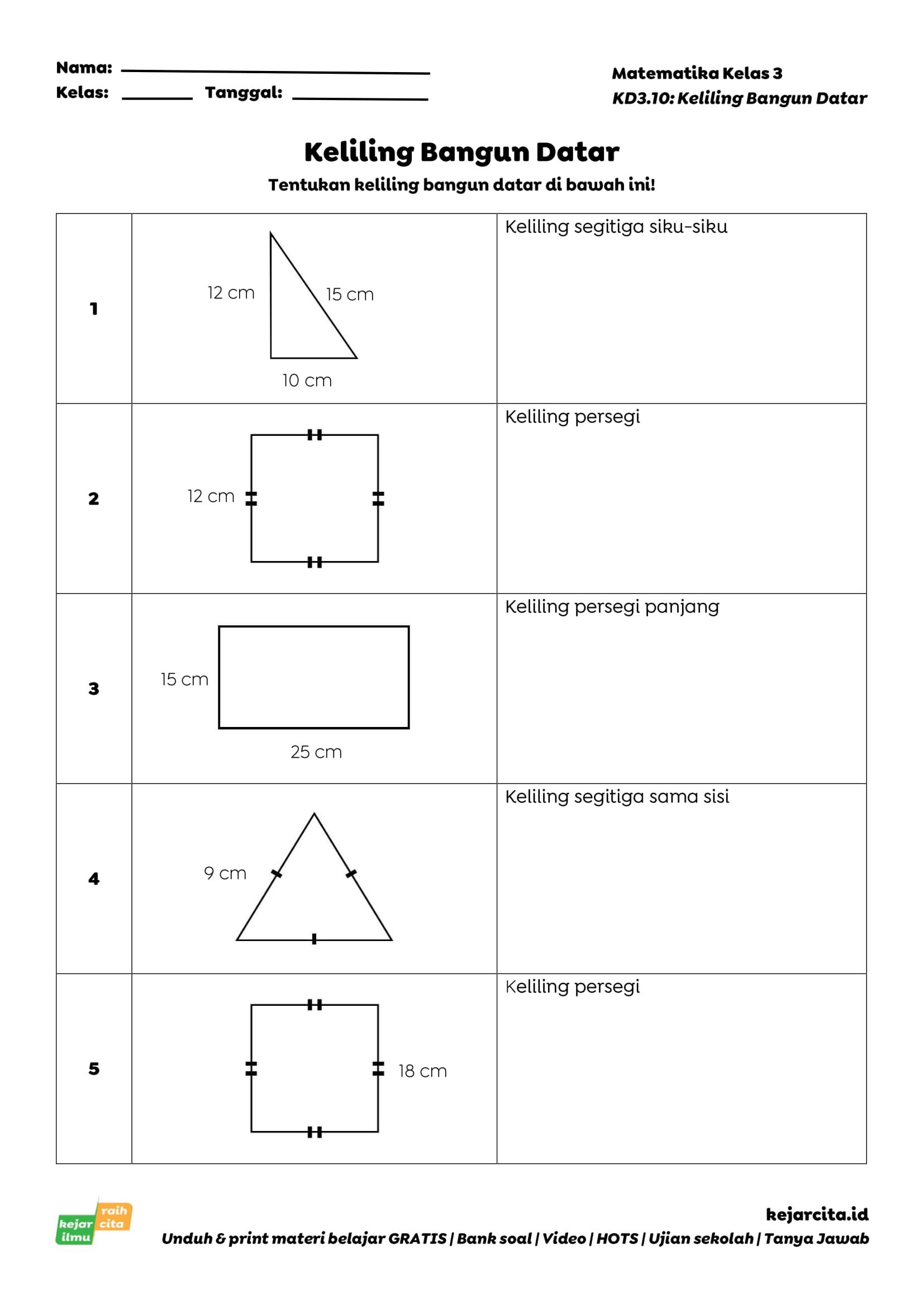 Materi Belajar Soal Matematika Kelas 3 - Keliling Bangun Datar Soal