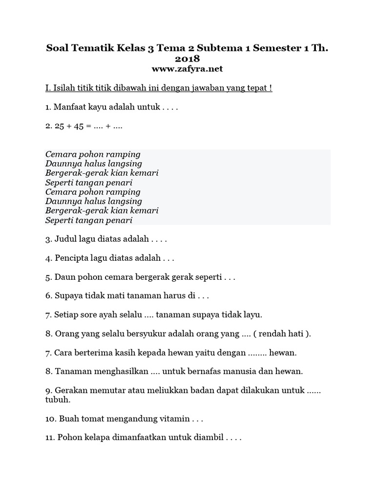 Terbukti! 5 Contoh Soal Tematik Kelas 3 Tema 2 Subtema 1 yang Bikin Anak Paham Cepat