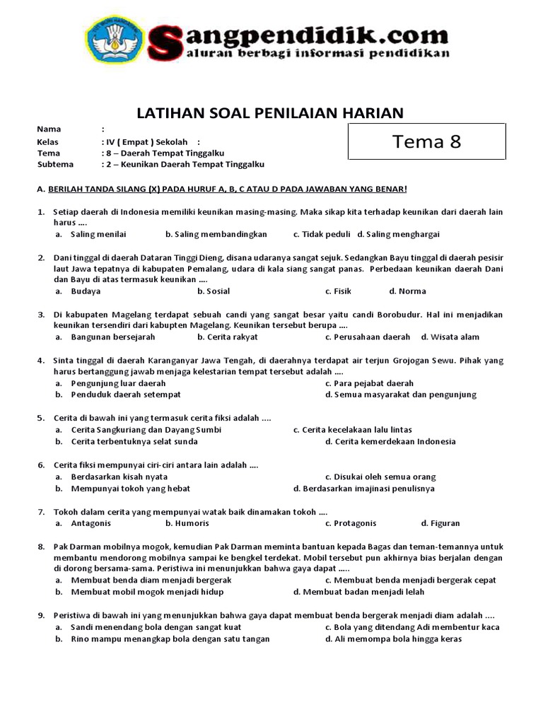 Terbukti! 7 Contoh Soal Tematik Kelas 4 Tema 8 Subtema 2 yang Membantu Anak Sukses Ujian Terbukti! 7 Contoh Soal Tematik Kelas 4 Tema 8 Subtema 2 yang Membantu Anak Sukses Ujian