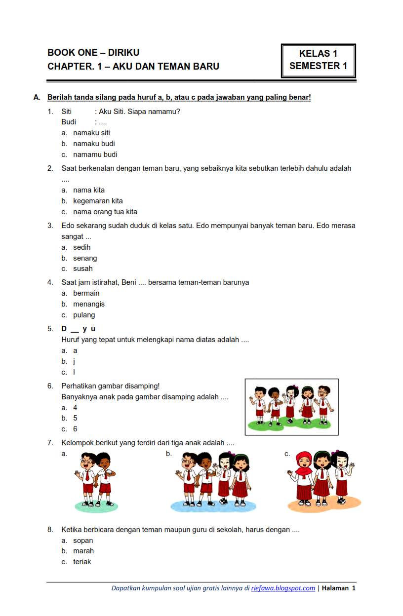 Terbukti! 7 Contoh Soal UAS Kelas 1 Tematik yang Bikin Anak Sukses di Sekolah