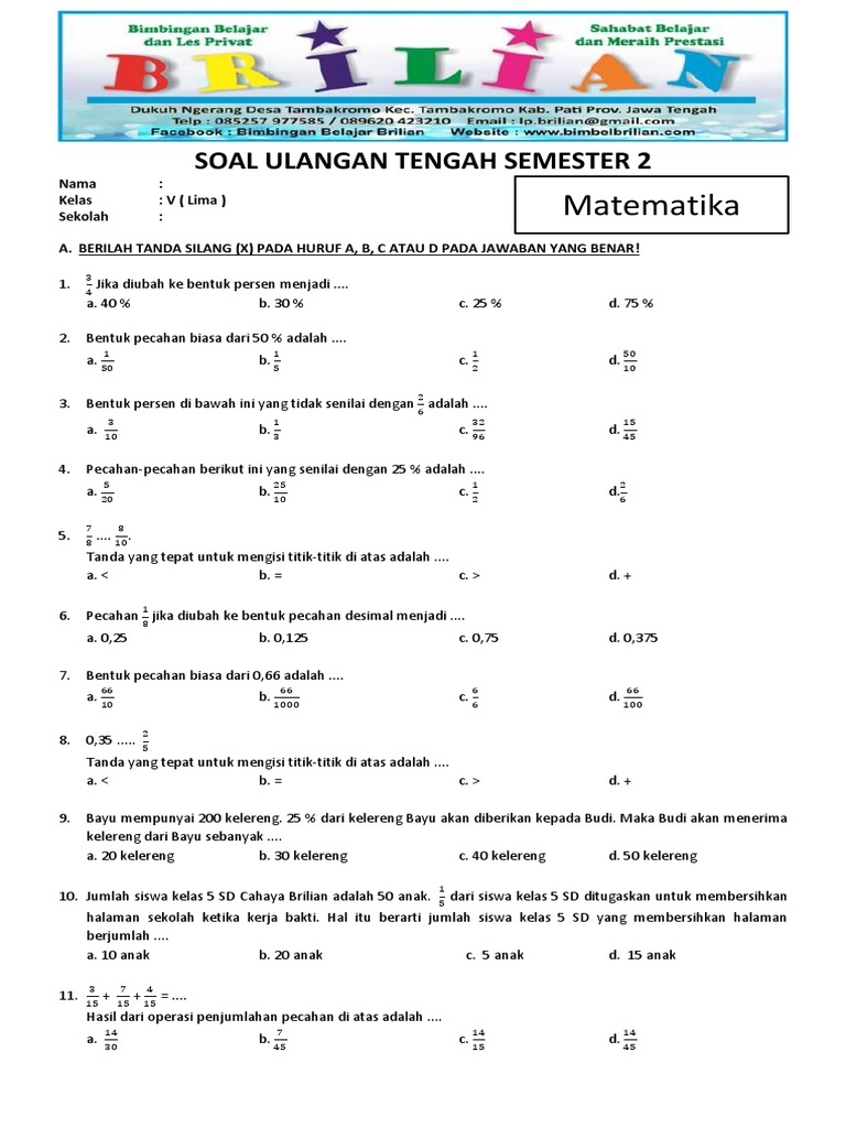 Terbukti Naik Nilai, contoh soal matematika kelas 5 semester 2 beserta kunci jawaban