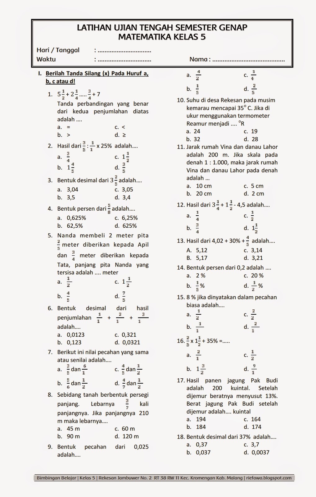 contoh soal kbd kelas v semester 2 contoh soal kbd kelas v semester 2
