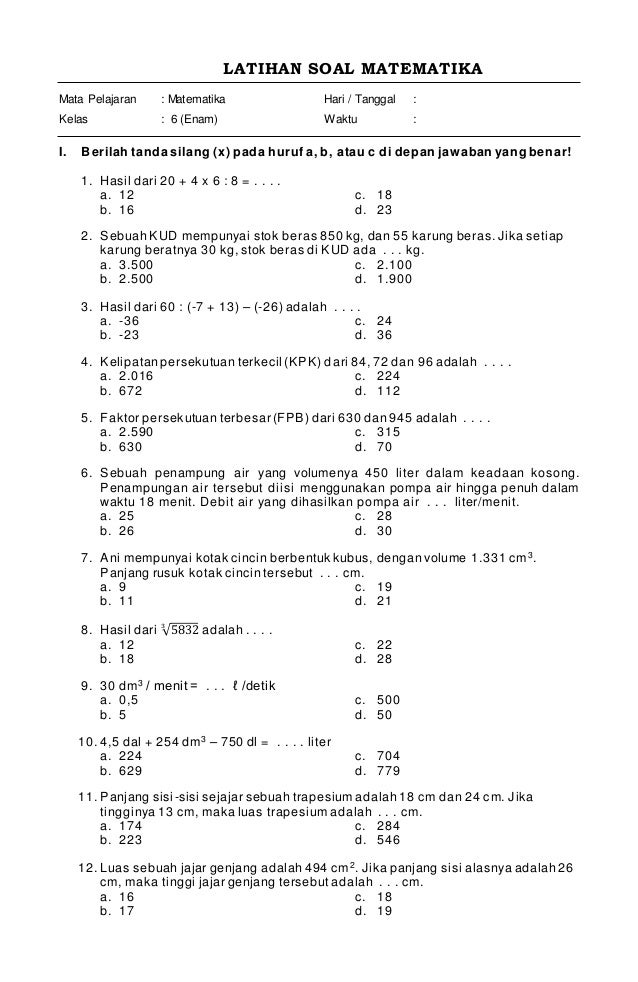 Ternyata Ini Dia Contoh Soal Matematika Kelas 6 Semester 2 Kurikulum 2013 yang Sering Muncul di Ujian 2026