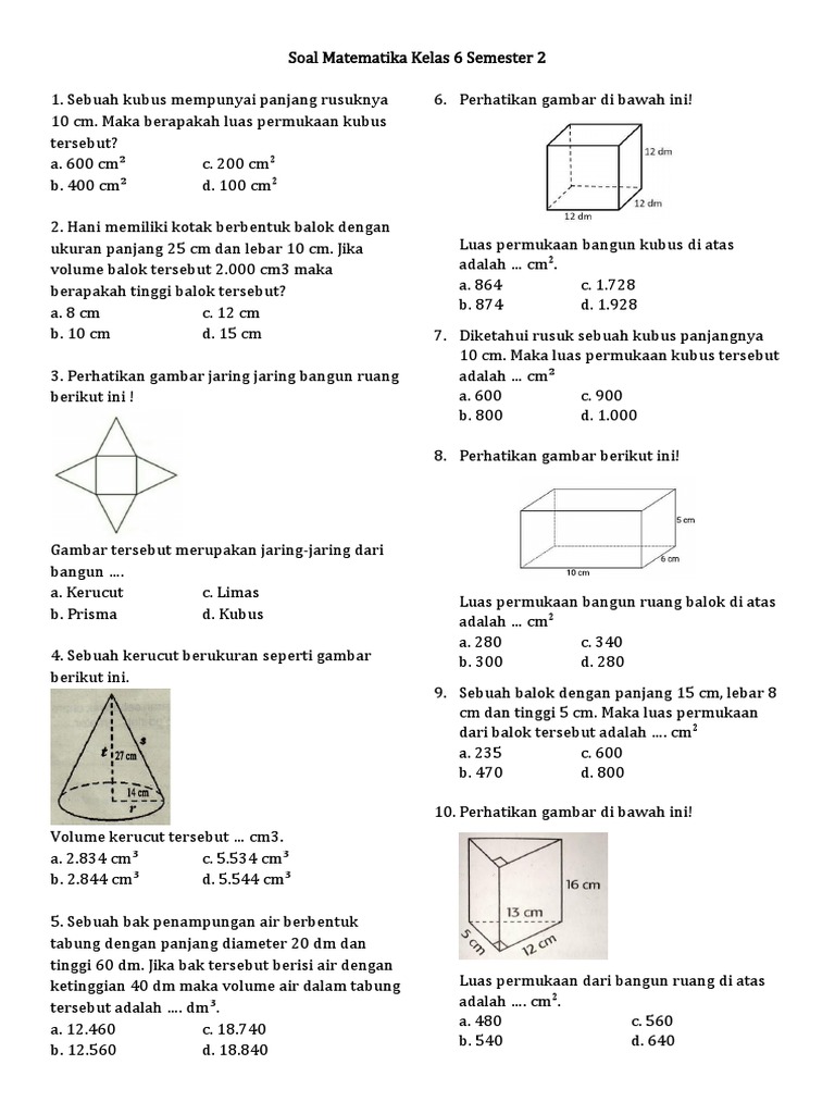 Soal Matematika Kelas 6 Bangun Ruang PDF Soal Matematika Kelas 6 Bangun Ruang PDF