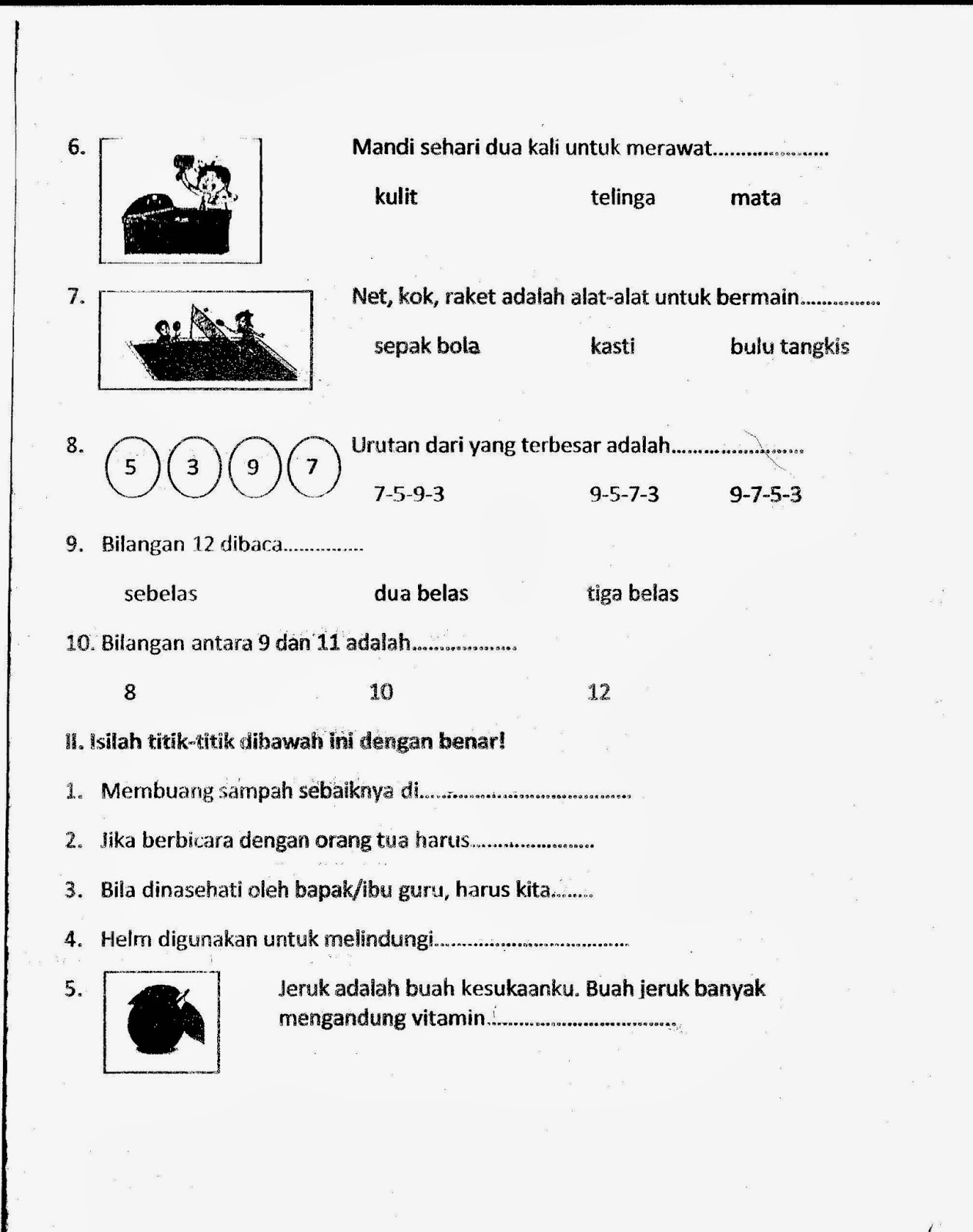 contoh soal uas kelas 1 sd kurikulum 2013 tema kegiatanku
