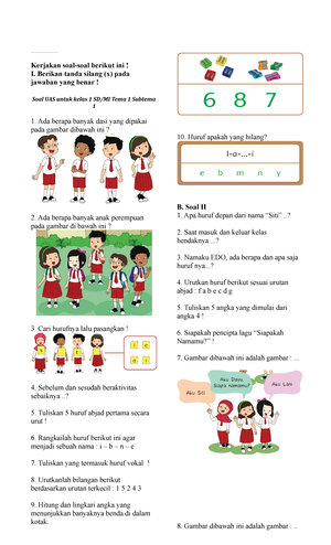 Terbukti! 5 Contoh Soal UAS Kelas 1 SD Tema 3 yang Bikin Anak Paham Cepat Sebelum Ujian