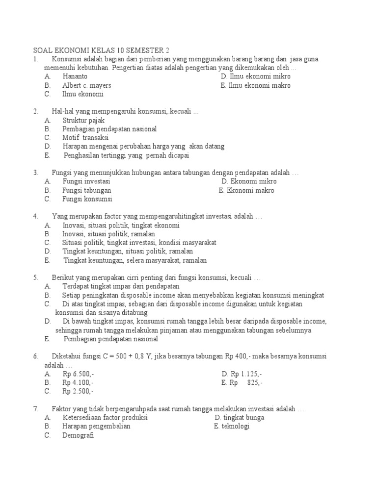 Terbukti Mudah contoh soal ekonomi kelas 10 semester 2 beserta jawabannya essay lengkap