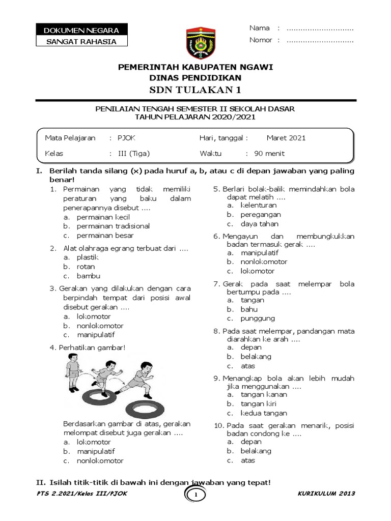 Terbukti Wajib Tahu! download soal pjok kelas 3 sd semester 2 kurikulum 2013 untuk Naik
