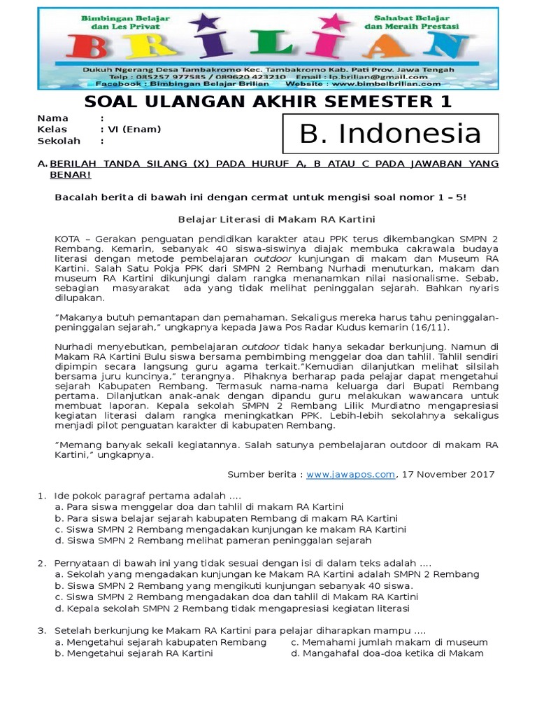 Rahasia Lolos Ujian Pakai Kumpulan soal bahasa indonesia kelas 6 semester 1 essay Terbaru