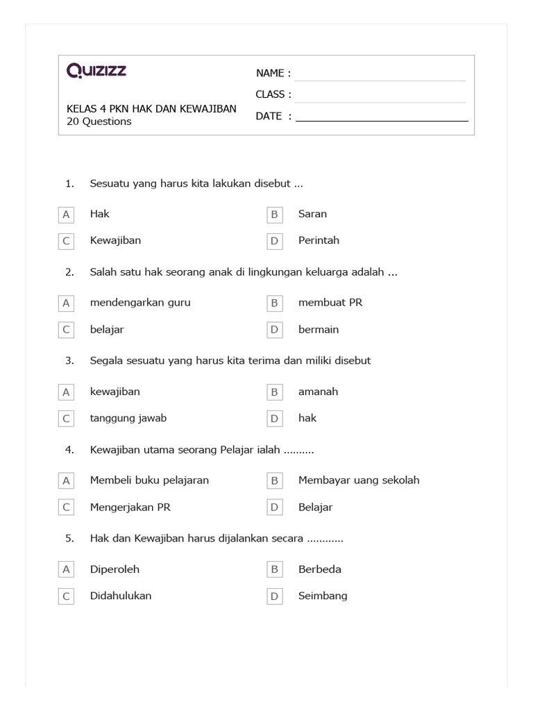 Rahasia Skor Sempurna Kerjakan Soal PKN Kelas 4 K 13 Materi Hak dan Kewajiban Terbaru Rahasia Skor Sempurna Kerjakan Soal PKN Kelas 4 K 13 Materi Hak dan Kewajiban Terbaru