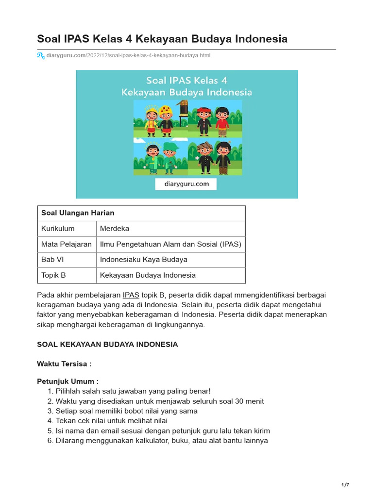 Ternyata Ini Kunci Jawaban Soal PKN Kelas 4 Keragaman Budaya yang Wajib Kamu Tahu