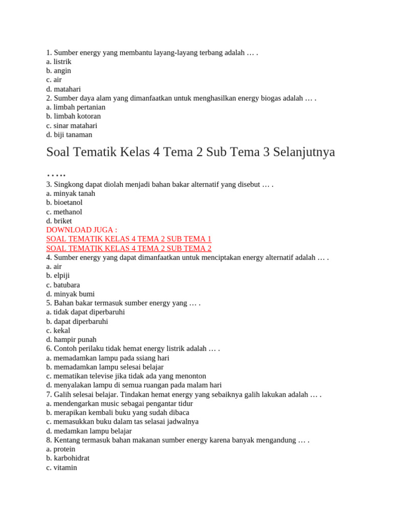 Wajib Tahu! Kumpulan Contoh Soal Energi Tema 2 Kelas 4 Agar Nilai Ujian Langsung Melejit