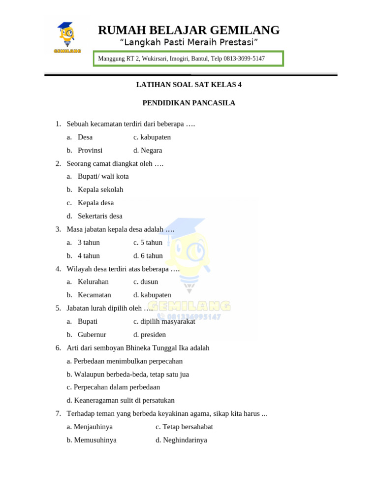 Wajib Tahu Kumpulan Soal PKN Kelas 4 dan Kunci Jawaban Terbaru Agar Nilai Sempurna Wajib Tahu Kumpulan Soal PKN Kelas 4 dan Kunci Jawaban Terbaru Agar Nilai Sempurna