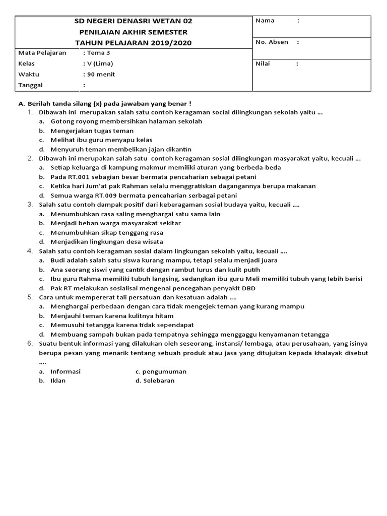 Wajib Tahu! Link Download Soal PAS Tema 3 Kelas 5 Terbaru Agar Nilai Melejit