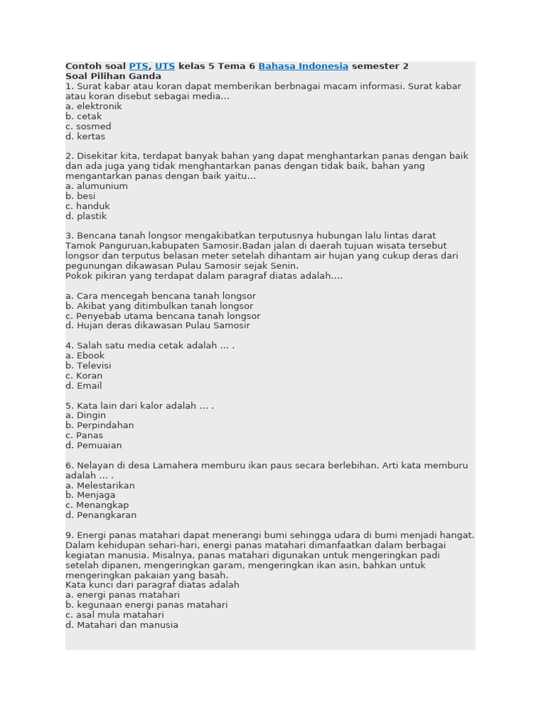 Wajib Tahu Rahasia Menjawab Soal Bahasa Indonesia Kelas 5 Tema 6 Subtema 1 Agar Nilai A